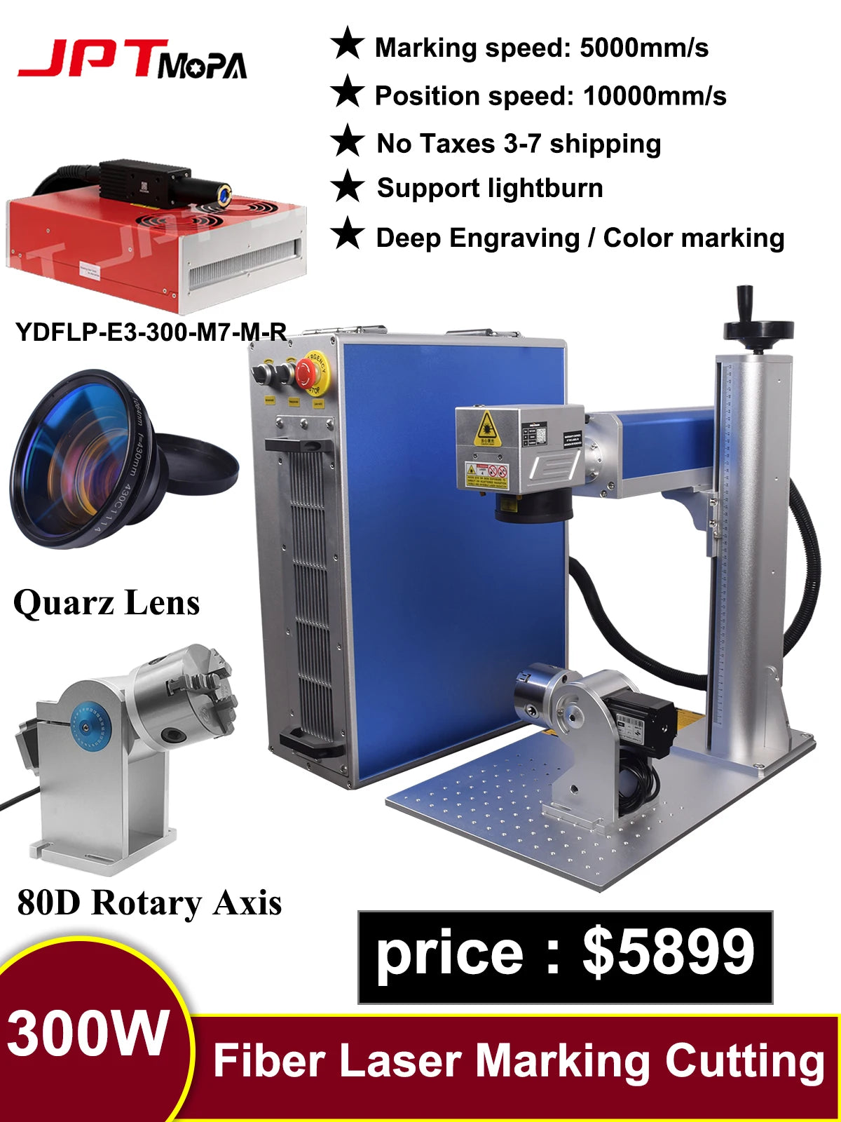 300W JPT Mopa Fiber Laser Marking Machine for Metal Cutting Welding Drilling Fiber Laser Deep Engraving Machine for Jewelry