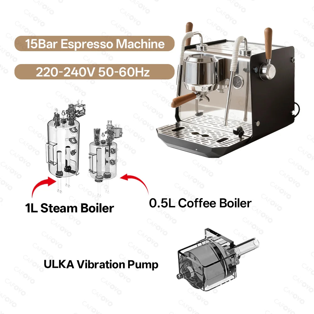 CAFOVO E102 Commercial Semi-Automatic Espresso Machine with PID Preinfusion Electronic Screen Control Storage Type Double Boiler