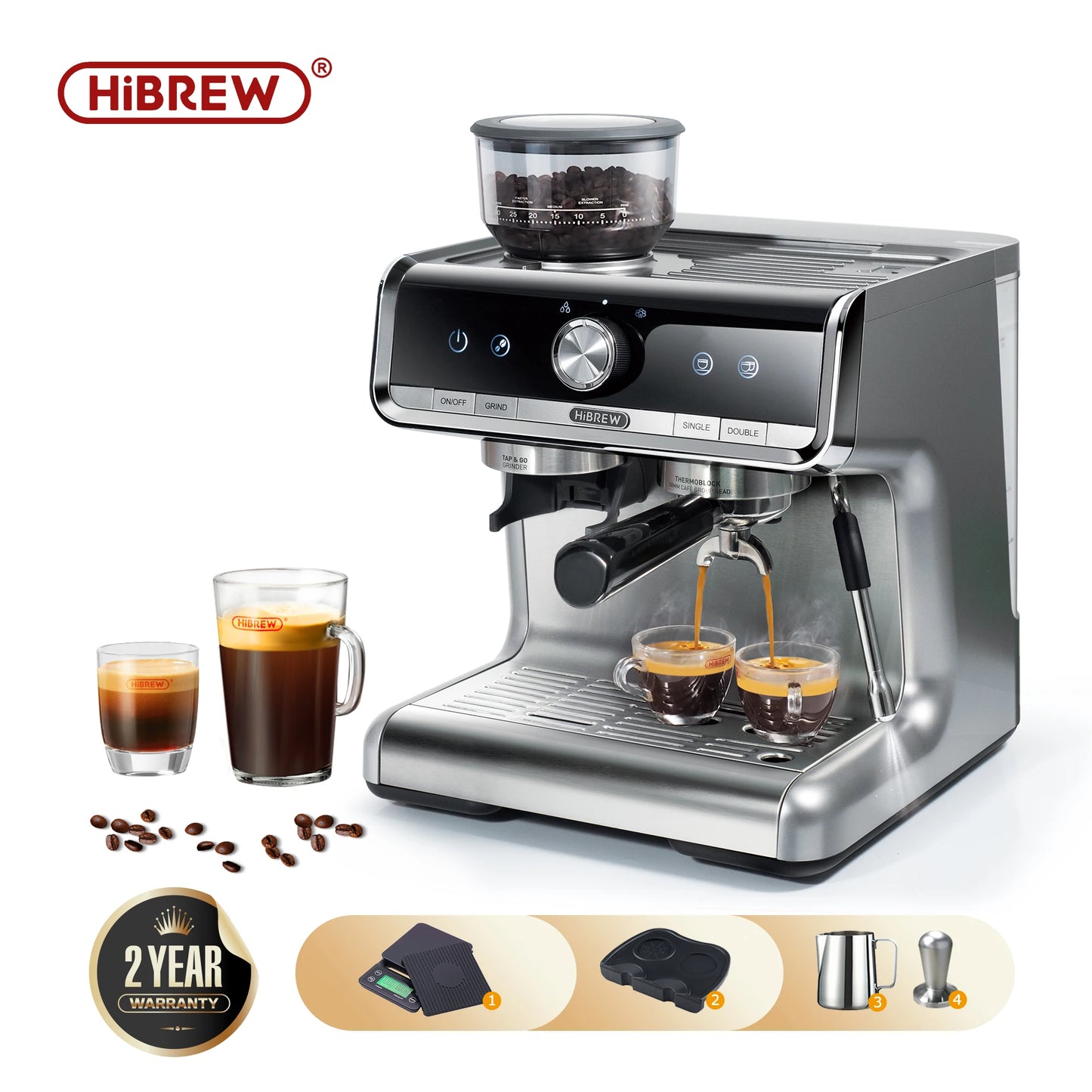 HiBREW Barista Pro 20Bar Bean to Espresso,Cafetera Commercial Level Coffee Machine with Full Kit for Cafe Hotel Restaurant H7