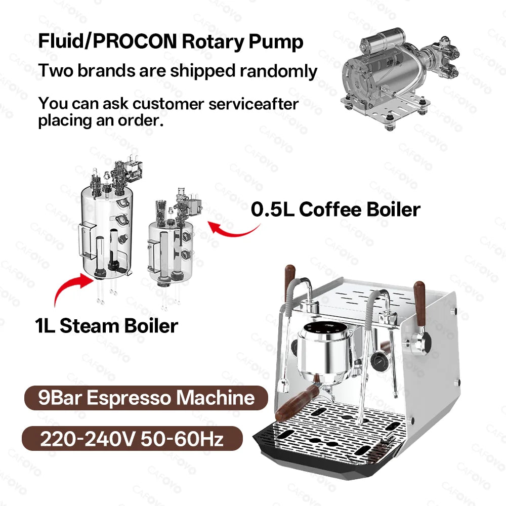 CAFOVO E102 Commercial Semi-Automatic Espresso Machine with PID Preinfusion Electronic Screen Control Storage Type Double Boiler