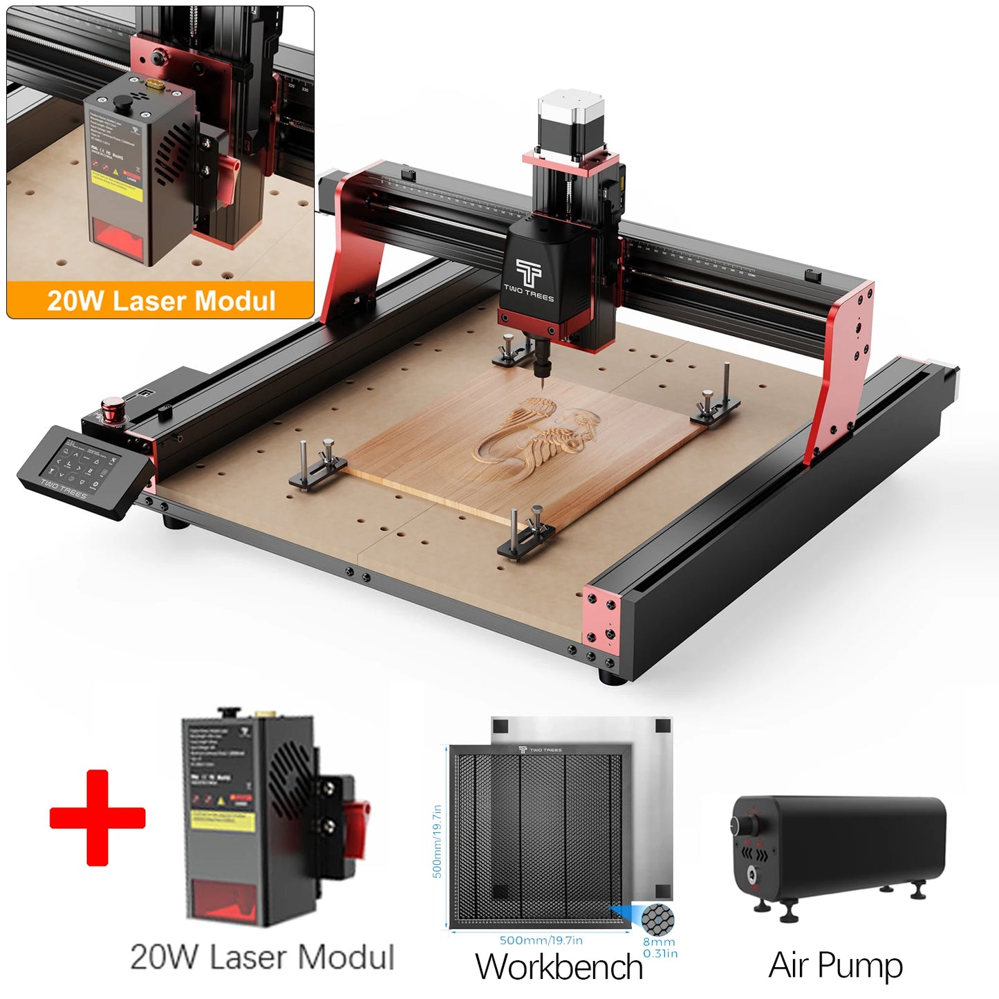 Twotrees TTC450 PRO 3-Axis/4-Axis CNC Router Milling Cutting Machine GRBL Laser Engraver For Wood Acrylic PCB PVC MDF Metal