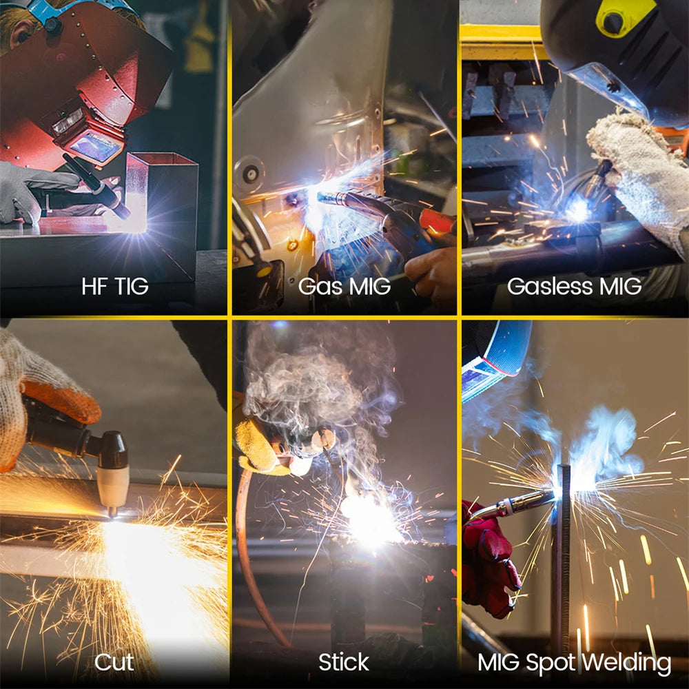 HZXVOGEN HVM270 6 in 1 Aluminum Welding Machine Cut/Gas MIG/Gasless MIG/HF TIG/MMA Digital Screen 2/4T Inverter Welder Stainless
