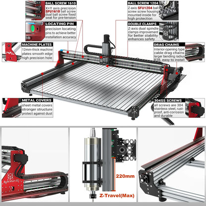 BulkMan3D OXMAN CNC Router Kit SFU1610 Ball Screw Dual Linear Rails 4-Axis Industrial Engraver for Metal Wood Acrylic Cutting