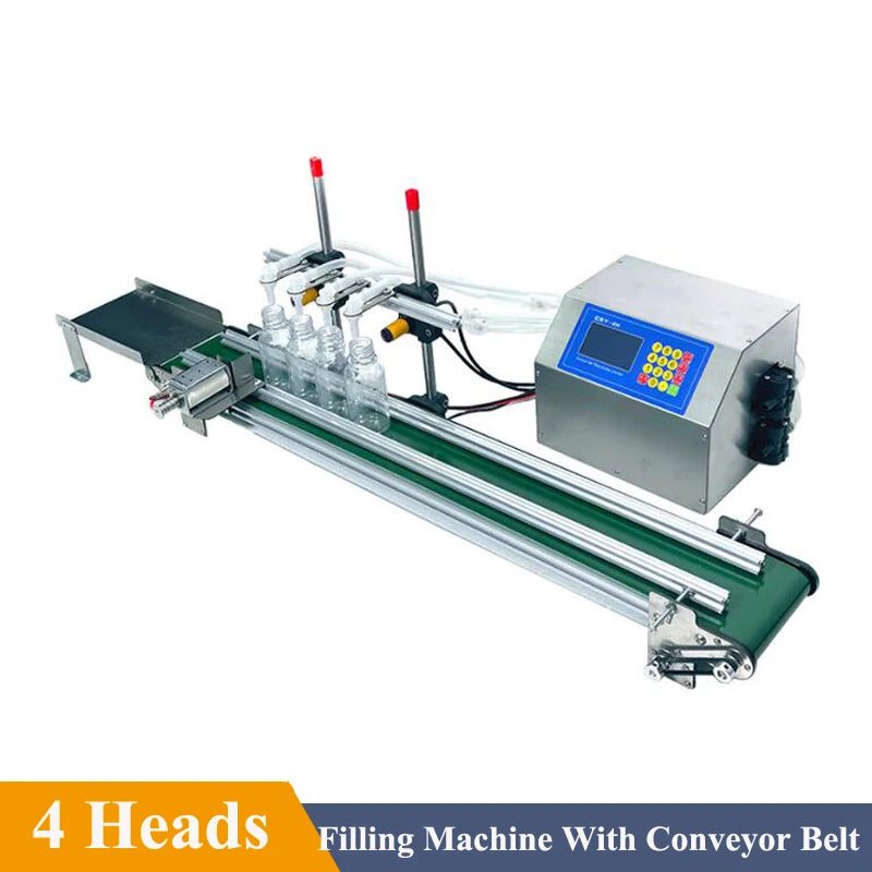 1-4 Heads Tabletop Automatic Low Viscosity Liquid Filling Machine Juice Water Bottles Filler With Conveyor Belt