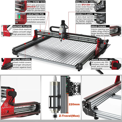 BulkMan3D OXMAN 4-Axis CNC Router Kit with Closed-Loop 20K Speed SFU1610 Ball Screw Dual Linear Rails for Metal Wood Plastic DIY