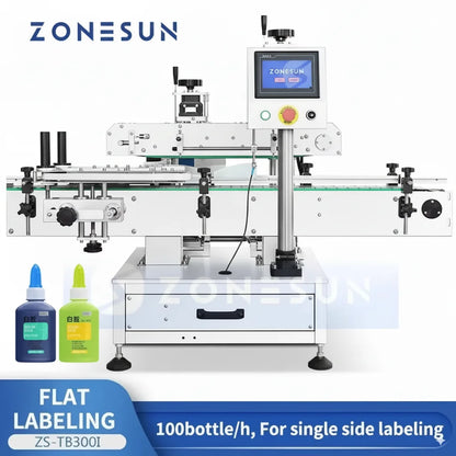 ZONESUN ZS-TB300I Vertical Single Side Glue Bottle Labeling Machine for Flat Surface Packaging