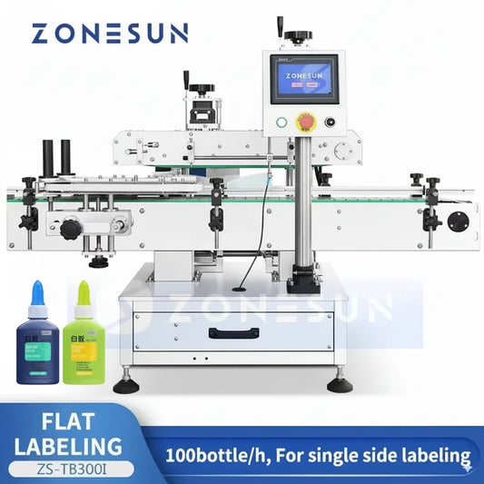 ZONESUN ZS-TB300I Vertical Single Side Glue Bottle Labeling Machine for Flat Surface Packaging
