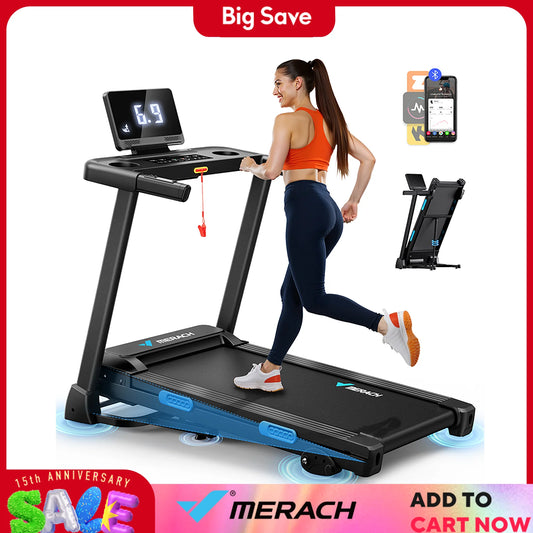 MERACH Foldable Treadmill T12 Incline Quiet Treadmills Double Deck Technology 4 Silicone Shock Cushion Heart Rate Monitoring
