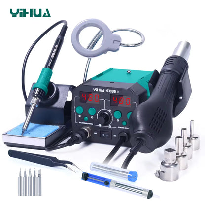 YIHUA 938BD-II 740W 2 in1 Soldering station with Hot Air handle And Soldering iron BGA Rework StationDesoldering Station LED Lam