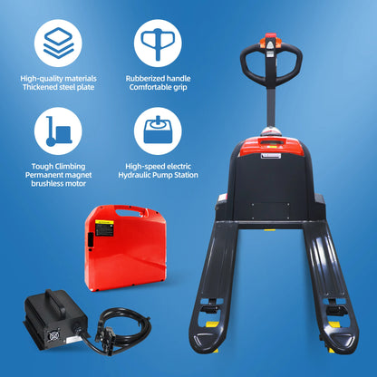 3300 lbs 4400 lbs Capacity Full Electric Pallet Jack Truck Lithium Battery Trucks Fully Powered Handling Jacks 48" x 27" Forks