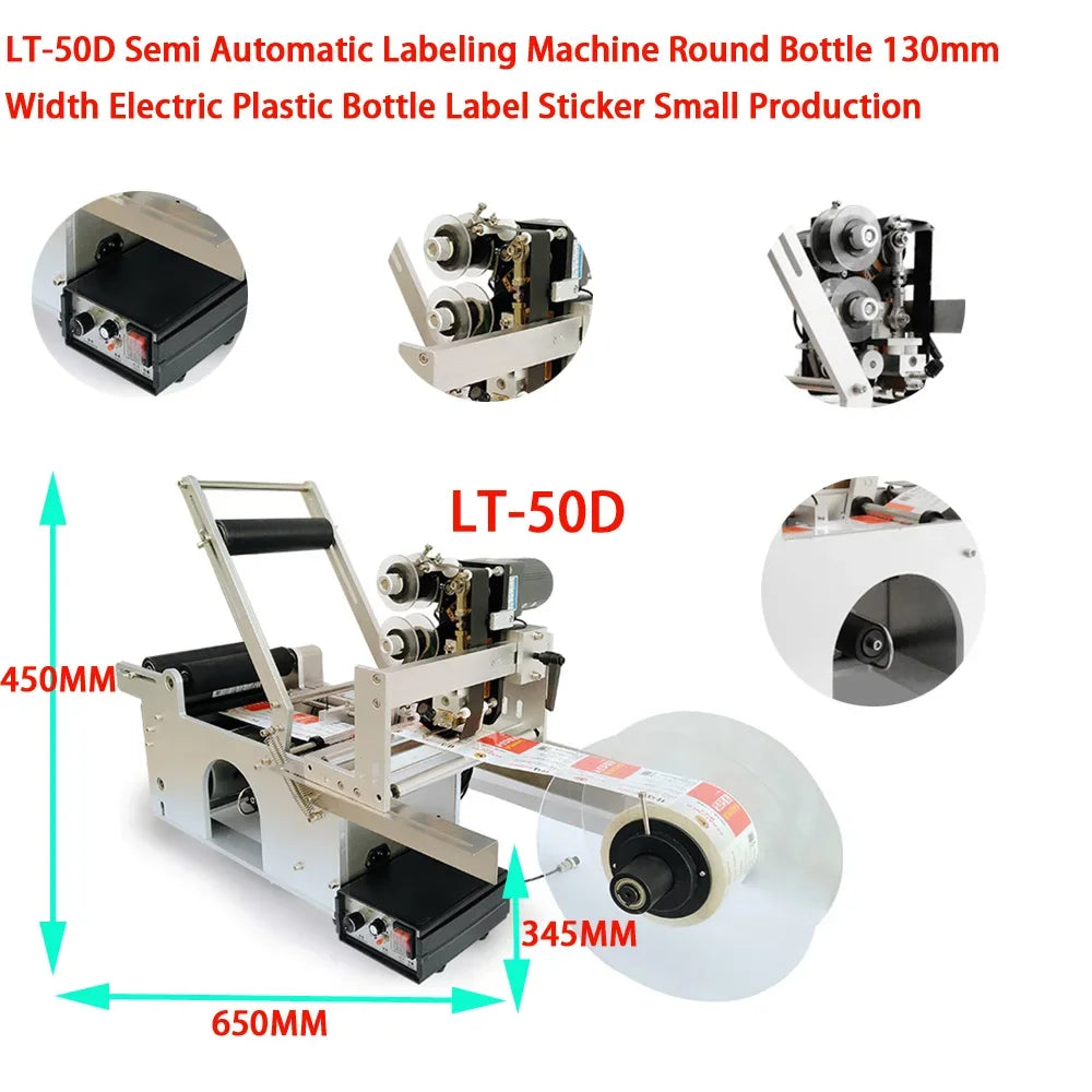 Semi Automatic LT-50D Labeling Machine Round Bottle 130mm Width Electric Plastic Bottle Label Sticker Small Production 100W
