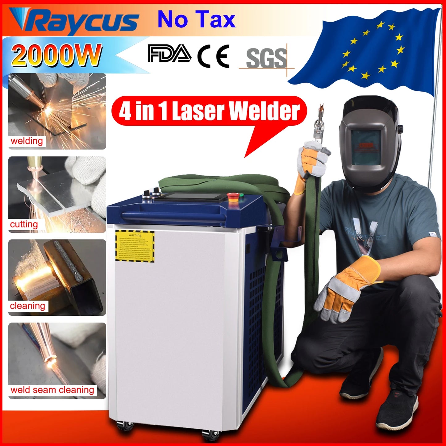 2000W Raycus 4 in 1 Laser Welding Cleaning Cutting for Metal Double Pendulum Laser Welder Handheld Fiber Laser Welding Machine