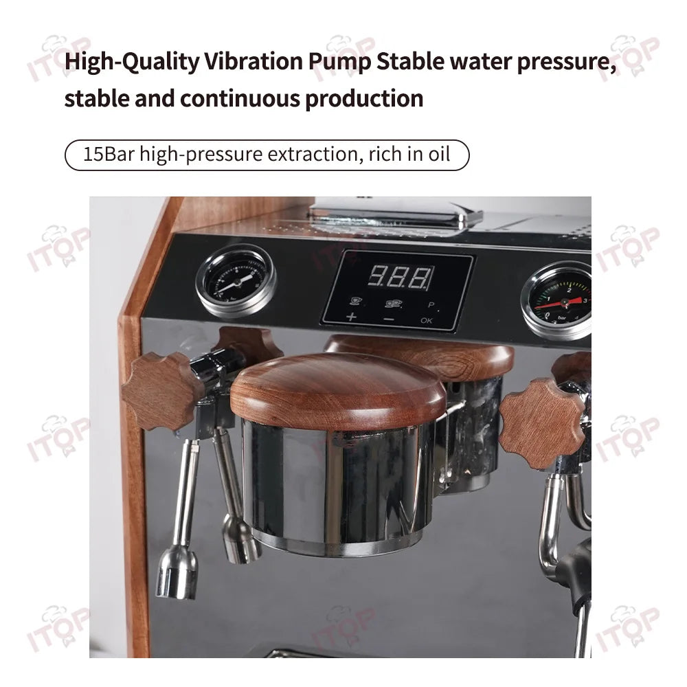 Commercial Coffee Machine Vibration Pump Espresso Maker 2-Boilers 2L Steam+0.8L Extraction Flow Meter Quantification 2800W