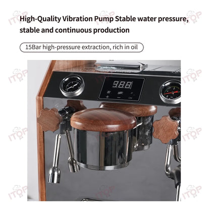 Commercial Coffee Machine Vibration Pump Espresso Maker 2-Boilers 2L Steam+0.8L Extraction Flow Meter Quantification 2800W