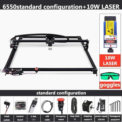 Black CNC 6550 2-Axis NEW CNC Engraving Machine Work Area 65*50cm 20w Laser Engraver With Emergency Stop For Cut Wood MDF