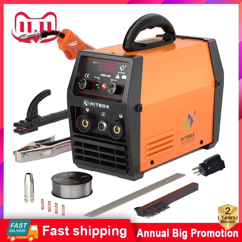 HITBOX Mig Welding Machine Synergy HBM1200 Semi-Automatic 3 in 1 Inverter Tig Argon Arc MIG Gas-Less Soldering Welder 110V 220V