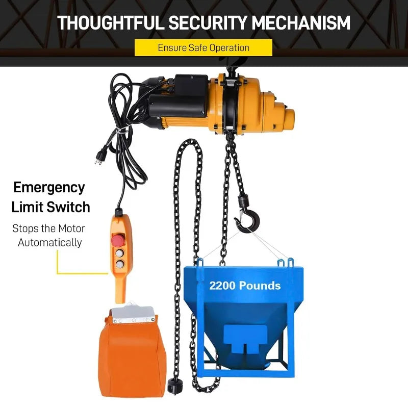 Electric Chain Hoist Winch 1Ton - 2200Lbs Chain Electric Lift Hoist Single Phase Overhead Crane Hoist Max Lift Height 13Ft 110V