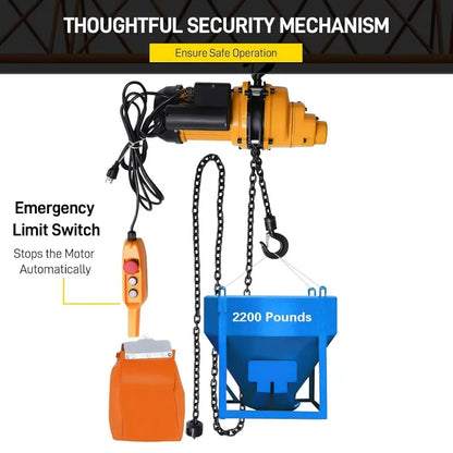 Electric Chain Hoist Winch 1Ton - 2200Lbs Chain Electric Lift Hoist Single Phase Overhead Crane Hoist Max Lift Height 13Ft 110V