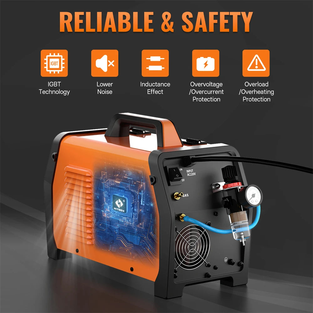 HITBOX 6 in 1 270A Aluminum Welding Machine MMA/Gas MIG/Gasless MIG/HF TIG/Cut Digital Screen 2T 4T Inverter Welder Stainless