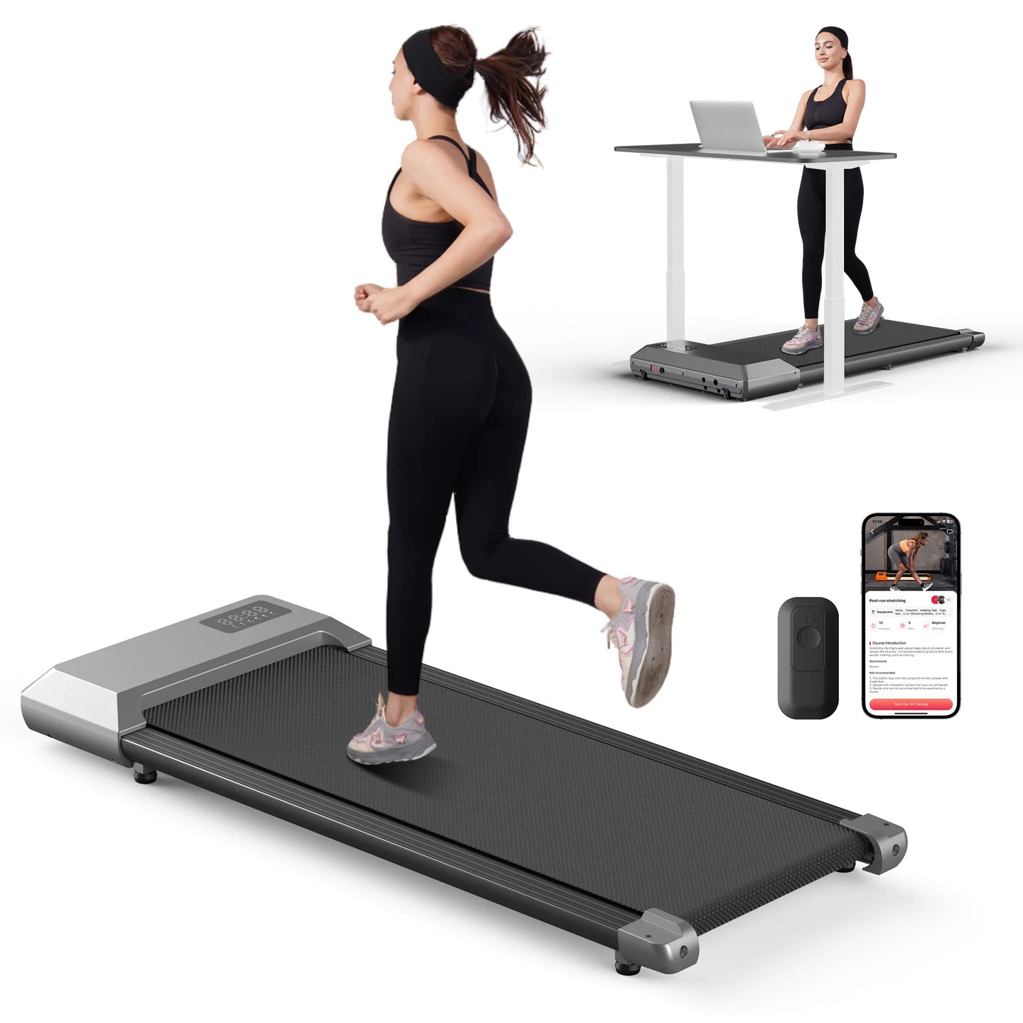 Smart Under Desk Treadmill for Home Office,Treadmill with APP&Remote Control, LCD Screen, Quiet Walking Jogging Exercise Machine