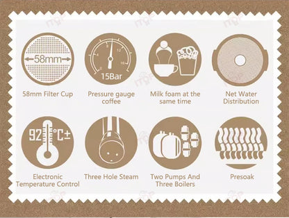 GZZT CM-D1 Semi-automatic Espresso Machine Small Commercial Coffee Machine Double Pumps and three Boilers 220V