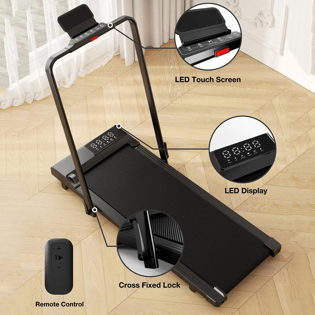 Treadmills for Home Foldable,Folding Walkingpad Treadmill MAX 300lbs APP Remote Control,Running Machine with Safety Handrail