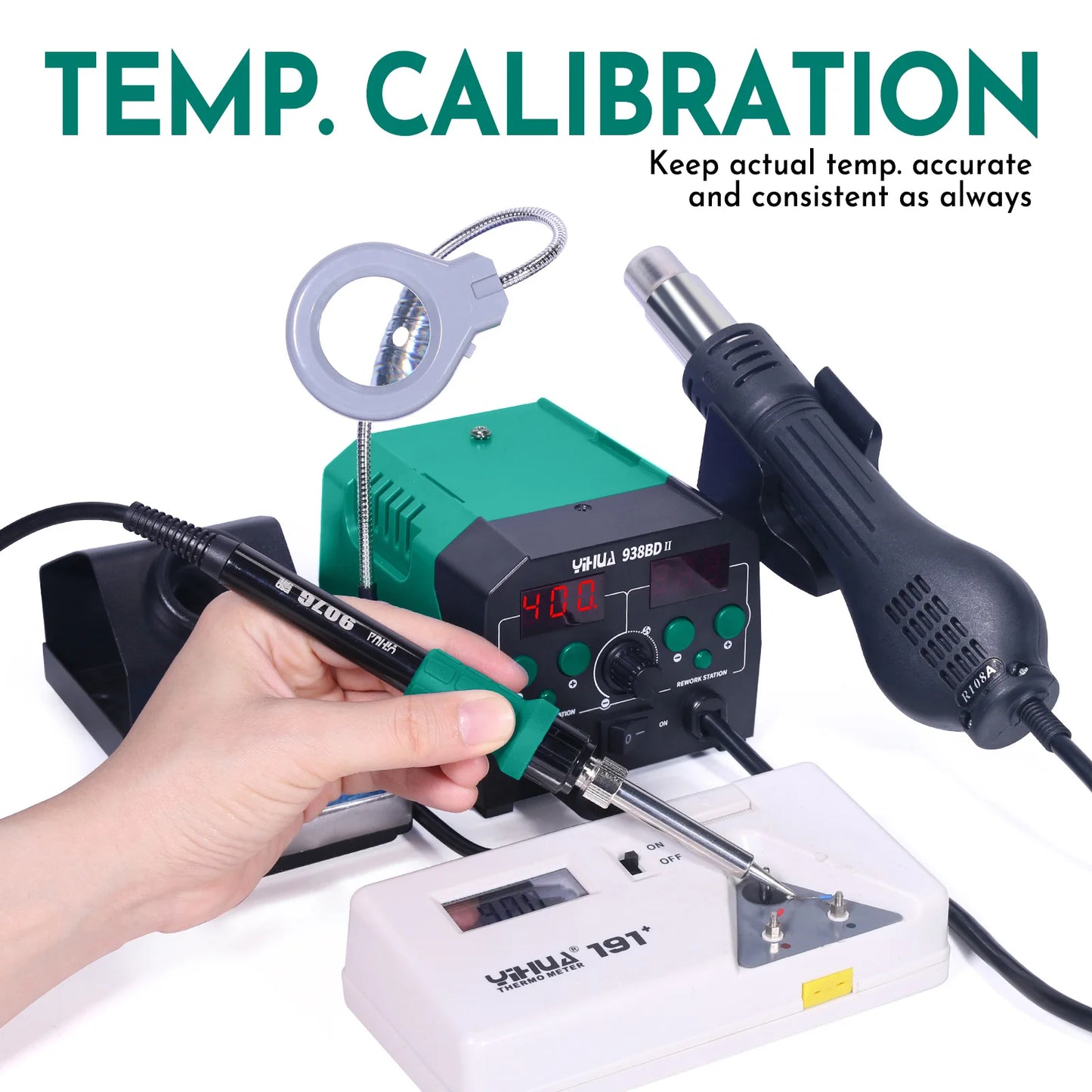 YIHUA 938BD-II 740W 2 in1 Soldering station with Hot Air handle And Soldering iron BGA Rework StationDesoldering Station LED Lam