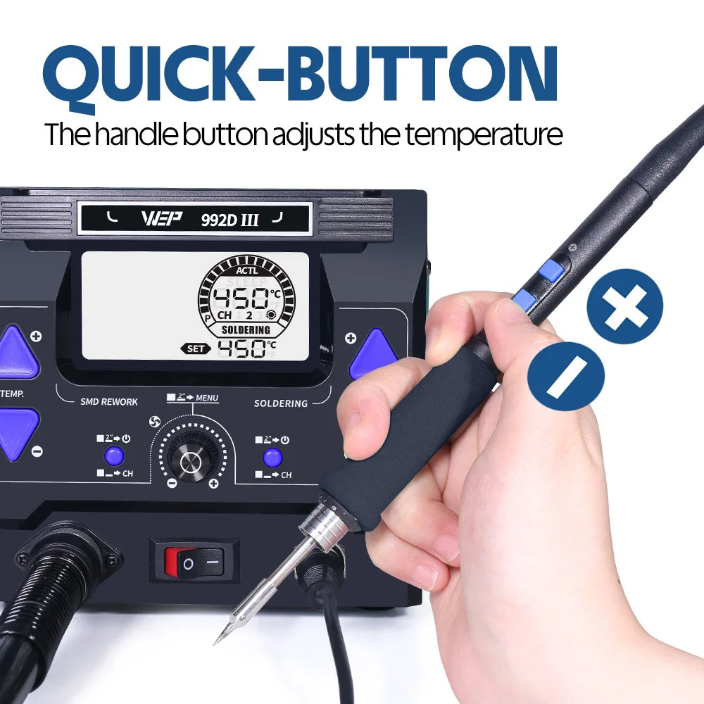 WEP 2-in-1 992D-III 1220W Hot Air Rework Station Microcomputer Digital Display C245 Soldering Iron Station Welding Repair Tool