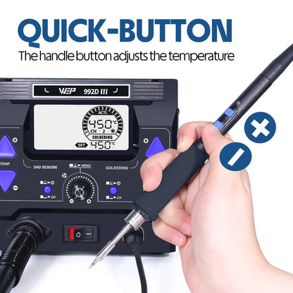 WEP 2-in-1 992D-III 1220W Hot Air Rework Station Microcomputer Digital Display C245 Soldering Iron Station Welding Repair Tool
