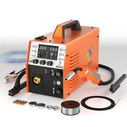 HITBOX 250A 6 in 1  Aluminum Welding Machine ARC MMA/MIG Gas Gasless/Lift TIG 2T 4T IGBT Inverter Semi-Automatic MIG Welder
