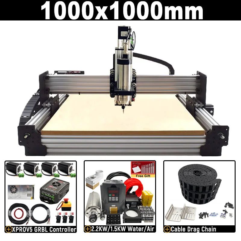BulkMan3D Latest V2.2 WorkUltra CNC Router Machine 4-Axis xPRO V5 GRBL 2.2KW Precise CNC Milling Engraver for Wood Metal Acrylic