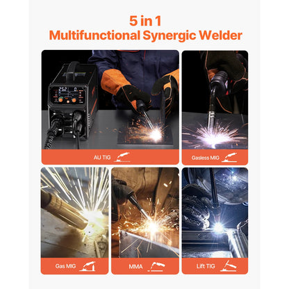 SucceBuy 5-in-1 MIG Welder 200Amp Pluse Mig Welding Machine Gas MIG/Flux Core MIG/Stick/Lift TIG/AU TIG with LCD Screen Display