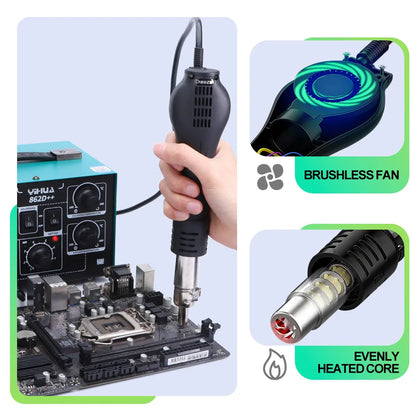 YIHUA 862D++ Soldering Iron Hot Air 2 in 1 Rework Station BGA SMD Phone Repair Welding Tool with Auto Manual Mode