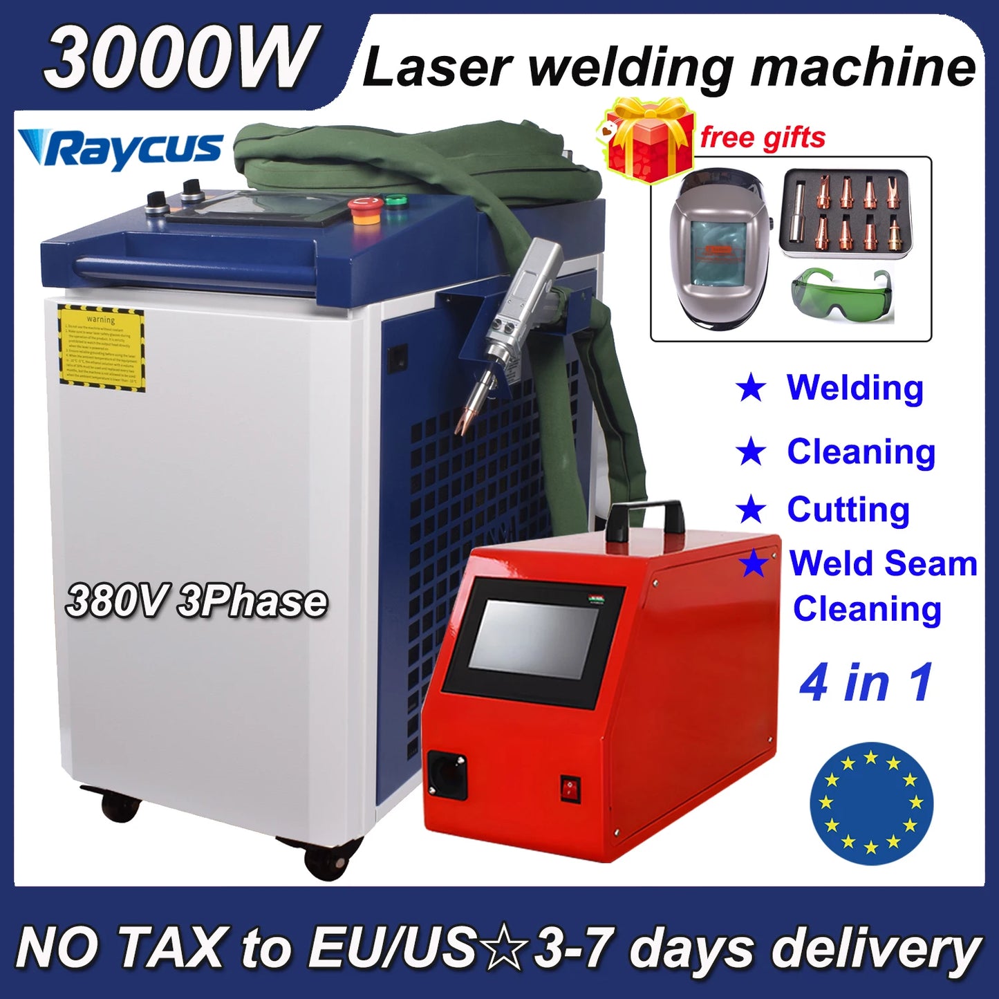 Raycus 3000W Laser Cleaning Machine 4 in 1 Fiber Laser Welding Cleaning Cutting Machine Portable Handheld Laser Welder For Metal