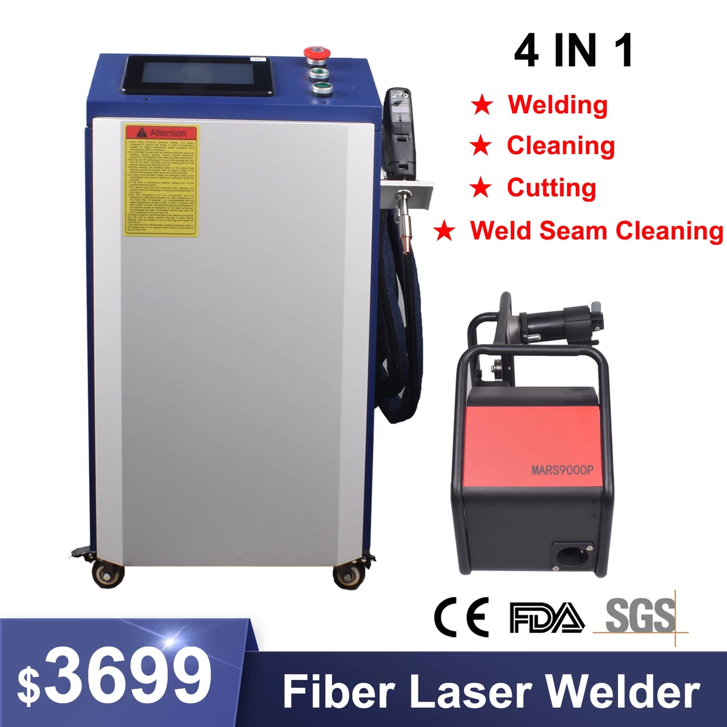 1500W 4 in 1 Fiber Laser Welding Cleaning Cutting Soldering Machine RECI Handheld Laser Welder for All Metal Rust Removal Clean