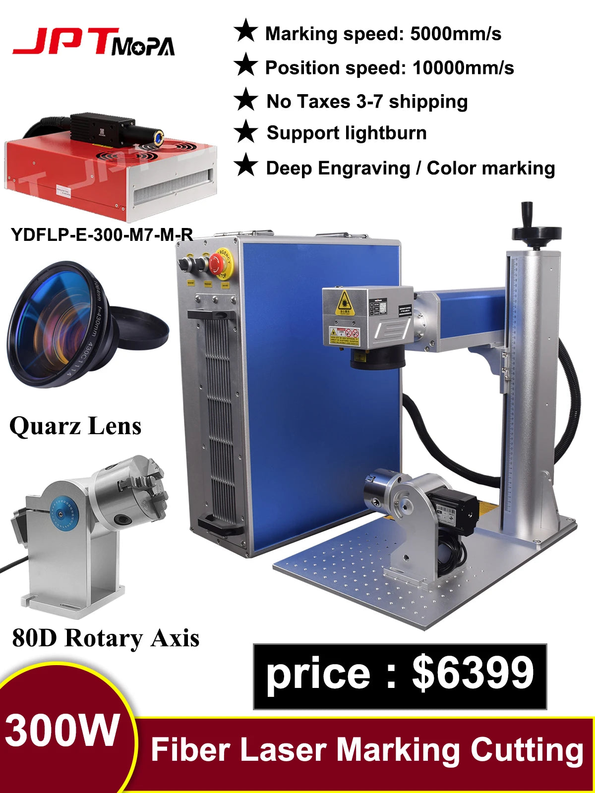 2.5D 300W JPT Mopa Fiber Laser Marking Cutting Machine 3D Relief Deep Engraving for All Metal 200W Fiber Laser Deep Engraver