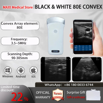 Portable Wireless Ultrasound Probe scanner machine WIFI ultrasound scanner Machine support iOS Android Windows free suitcase