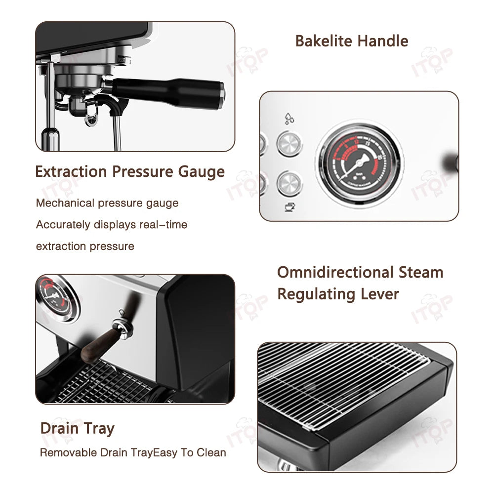 ITOP CM-808 9Bar Commercial Espresso Coffee Maker 2 ULKA Pump 3 Boilers PID Temperature Control Semi-automatic Coffee Machine