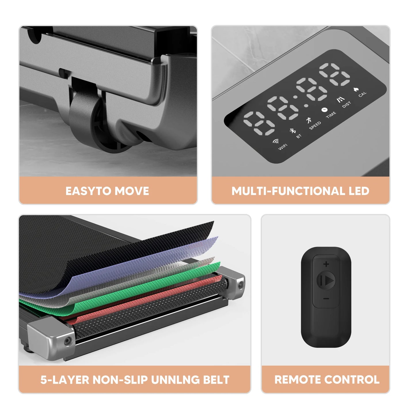 2in1 Run-Walking Pad Small Treadmill for Home&Office Under Desk Treadmill with LED Display 45db Quiet Portable Mini Treadmill