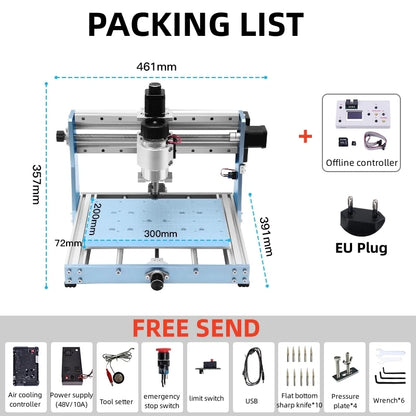 CNC 3020 Pro Max Engraving Machine, 300W Spindle Wood Router For Metal Acrylic, Milling Cutting Machine with Offline Controller