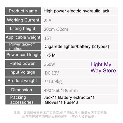 RV electric hydraulic jack van self-provided labor-saving tire-changing rescue tool 15 tons of car jacks