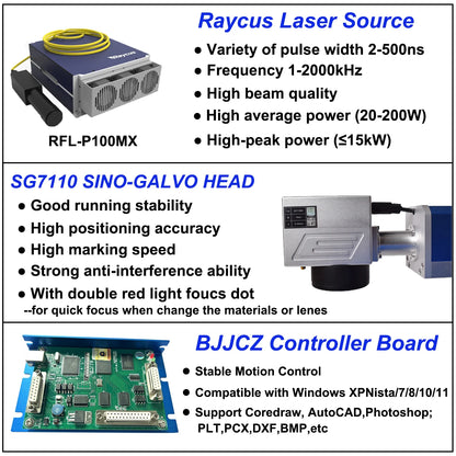 100W Raycus Mopa Fiber Laser Marking Machine Deep Laser Engraving Laser Cutting Jewelry Silver Gold All Metal 60W Laser Engraver