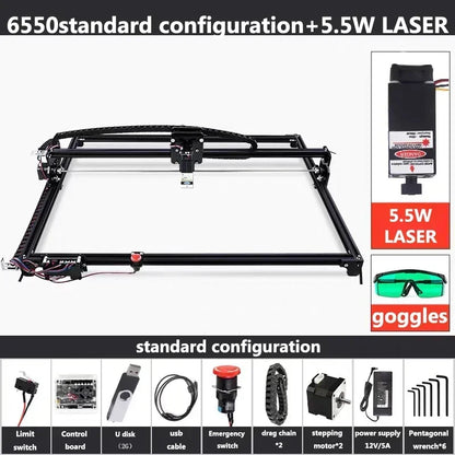 Black CNC 6550 2-Axis NEW CNC Engraving Machine Work Area 65*50cm 20w Laser Engraver With Emergency Stop For Cut Wood MDF