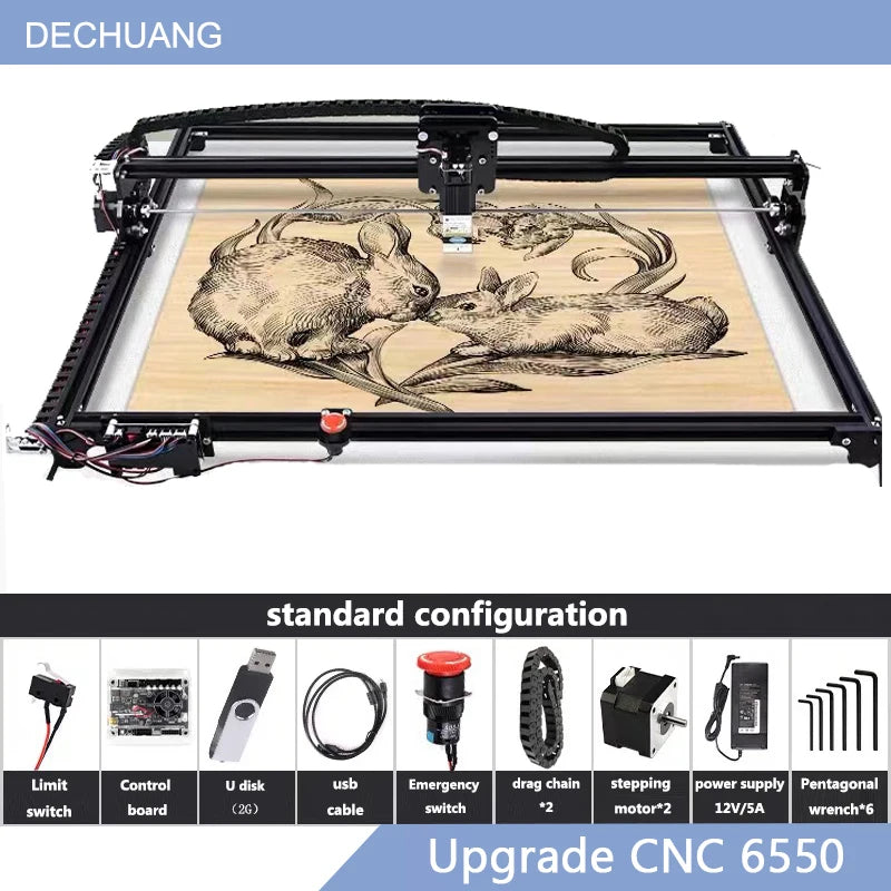 Black CNC 6550 2-Axis NEW CNC Engraving Machine Work Area 65*50cm 20w Laser Engraver With Emergency Stop For Cut Wood MDF