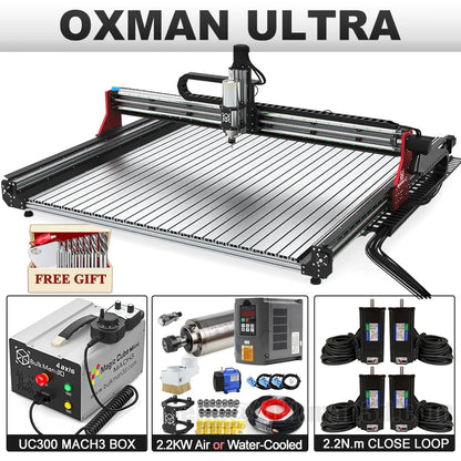 BulkMan3D OXMAN 4-Axis CNC Router Kit with Closed-Loop 20K Speed SFU1610 Ball Screw Dual Linear Rails for Metal Wood Plastic DIY