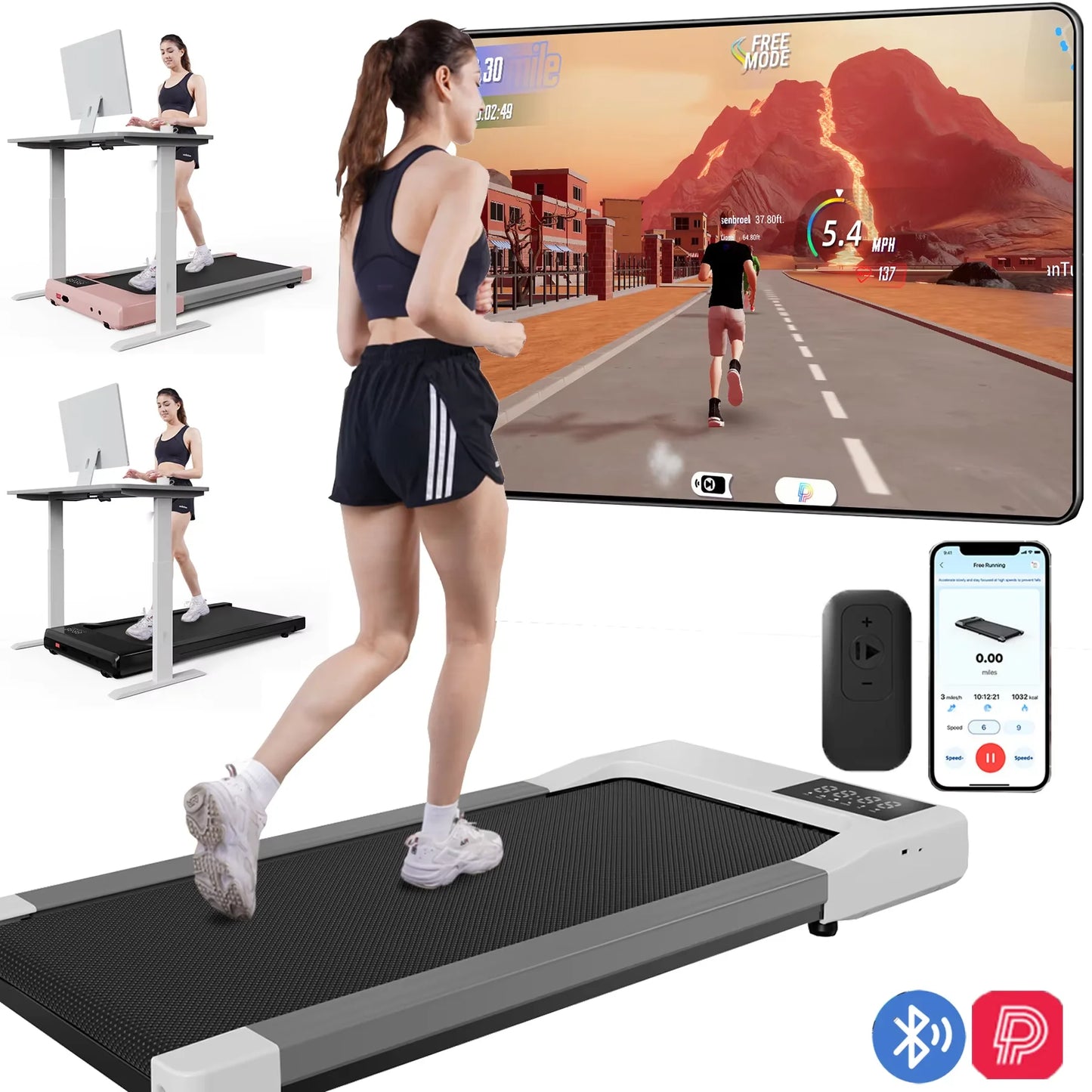Treadmills 39.37inch Running Belt 2in1 Under Desk for Home Office Treadmill Walkingpad 2.5HP Romote Control 5MPH Exerice Machine