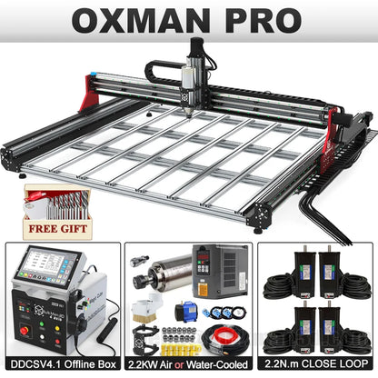 BulkMan3D OXMAN 4-Axis CNC Router Kit with Closed-Loop 20K Speed SFU1610 Ball Screw Dual Linear Rails for Metal Wood Plastic DIY