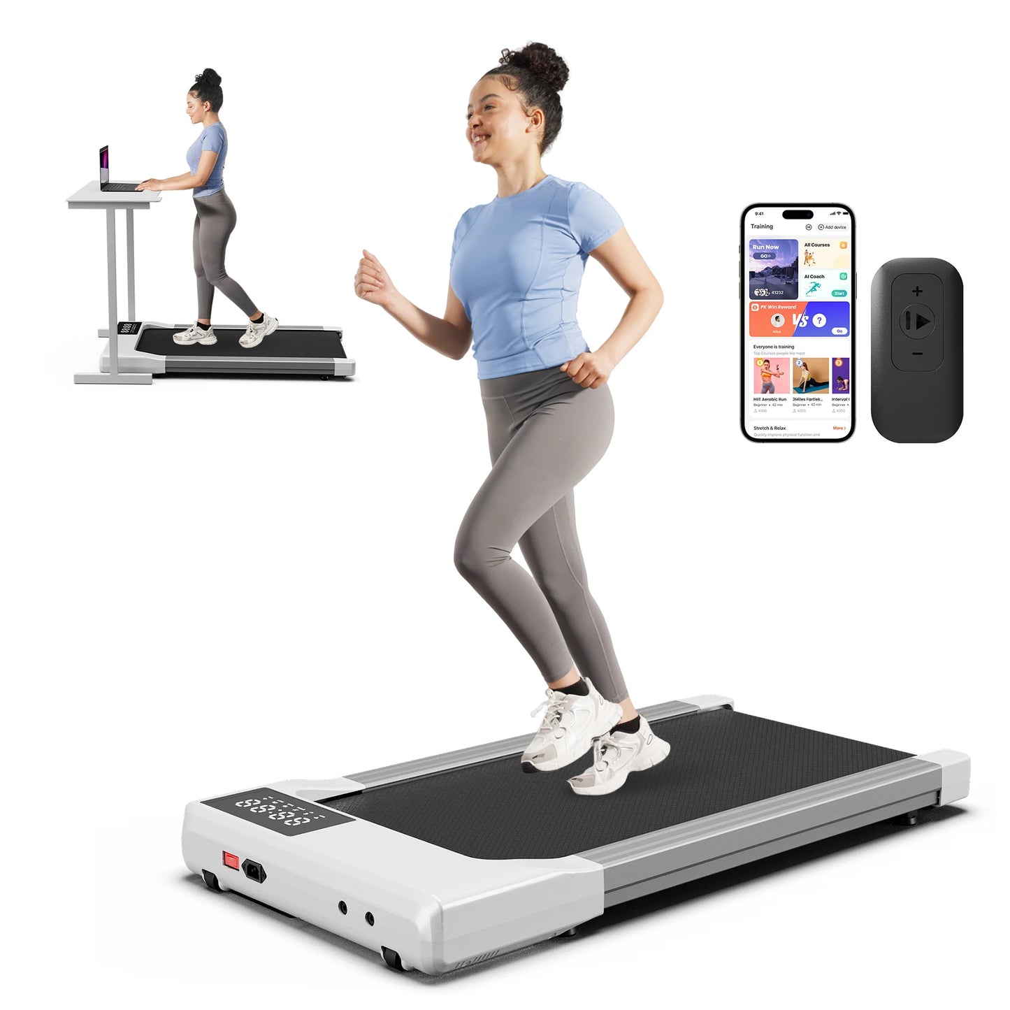 3-in-1 Portable Treadmill with Remote Cntrol LED Display 2.5HP Silent Walkingpad Jogging Machine for Home Office 300LBS Capacity