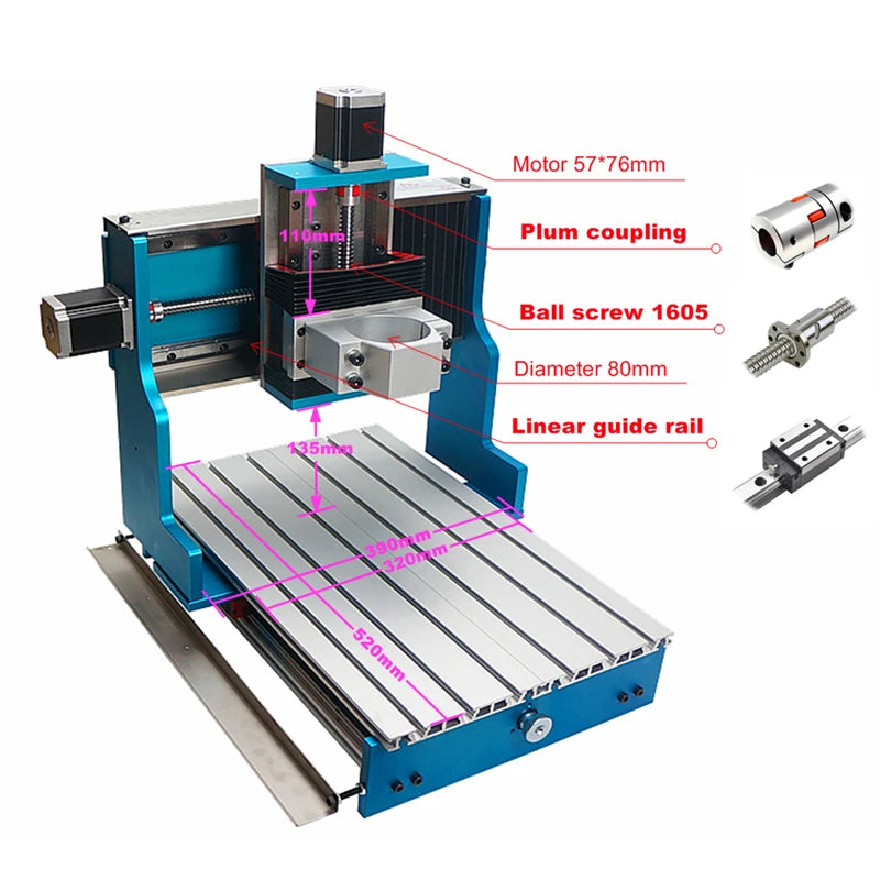 Mini CNC 6040L 3040L Linear Guideway Frame 4axis 1500W with Nema23 Motors for CNC 6040 Wood Metal Engraving Machine Router Kit