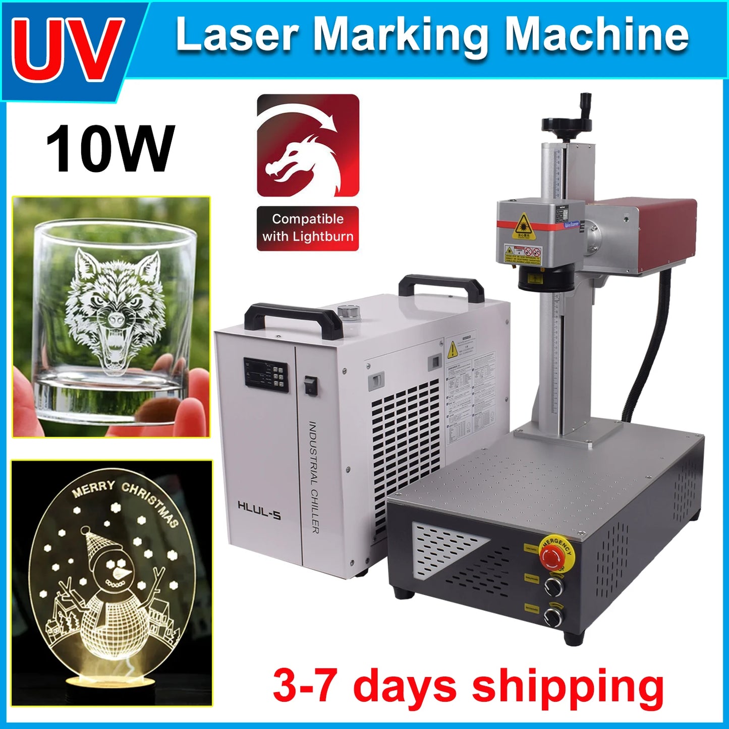 10W UV Laser Marking Machine for Glass Crystal Metal Plastic Wood UV Laser Engraving Machine with Water Chiller Laser Engraver